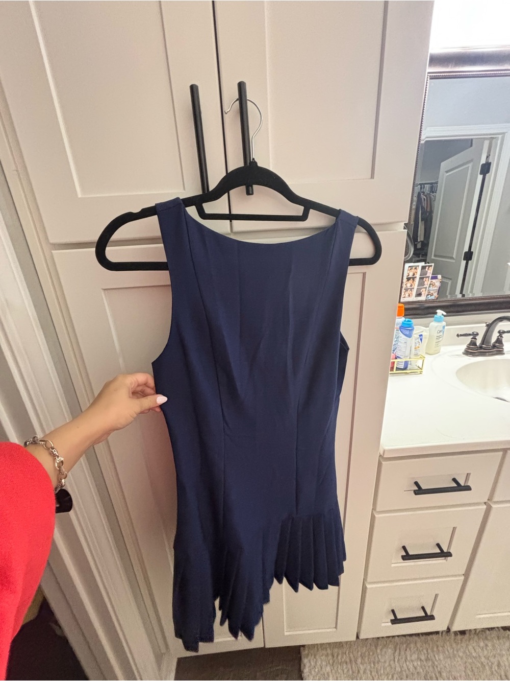 Hello Molly Navy Sleeveless Pleated Hem Mini Dress